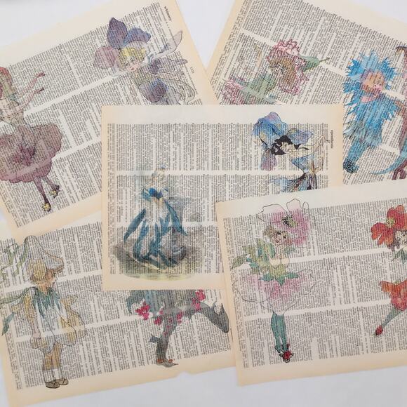 Flower Fairy Dictionary Prints, Colorful Fairy Prints, Book Page Prints - Picture 1 of 7